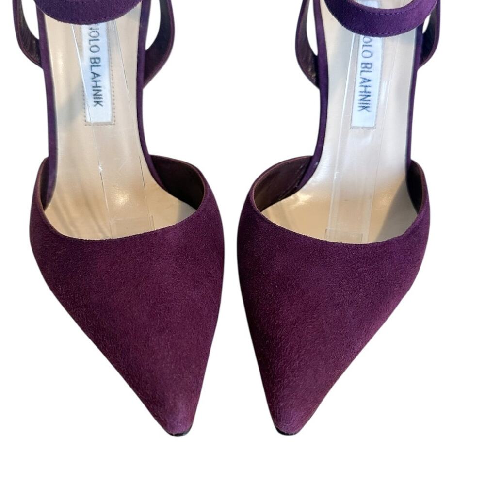 Manolo Blahnik Minis Purple Suede Slingback Pointed Toe High Heel Pump 38 - Picture 5 of 11